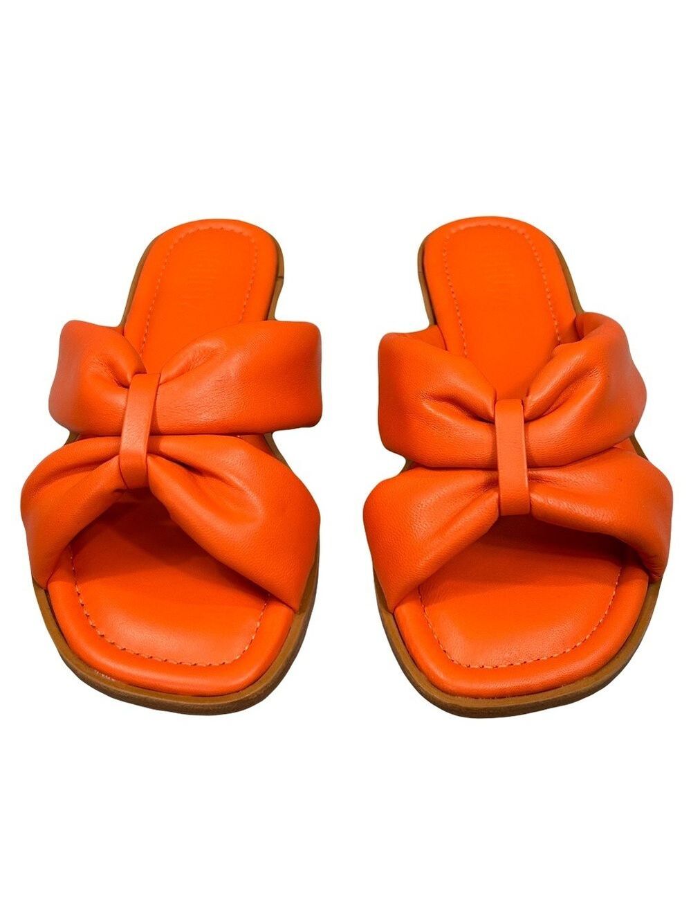 Schutz NWOB Fairy Orange All-Leather Brazil Puffy Slide Flat Sandals Size 6.5 - Picture 3 of 8
